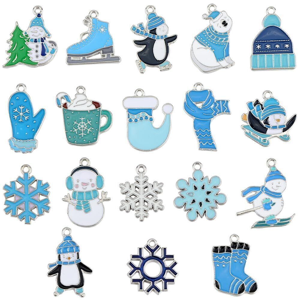 3062 1 Box 36Pcs 18 Styles Enamel Christmas Charms Xmas Charms Blue Alloy
